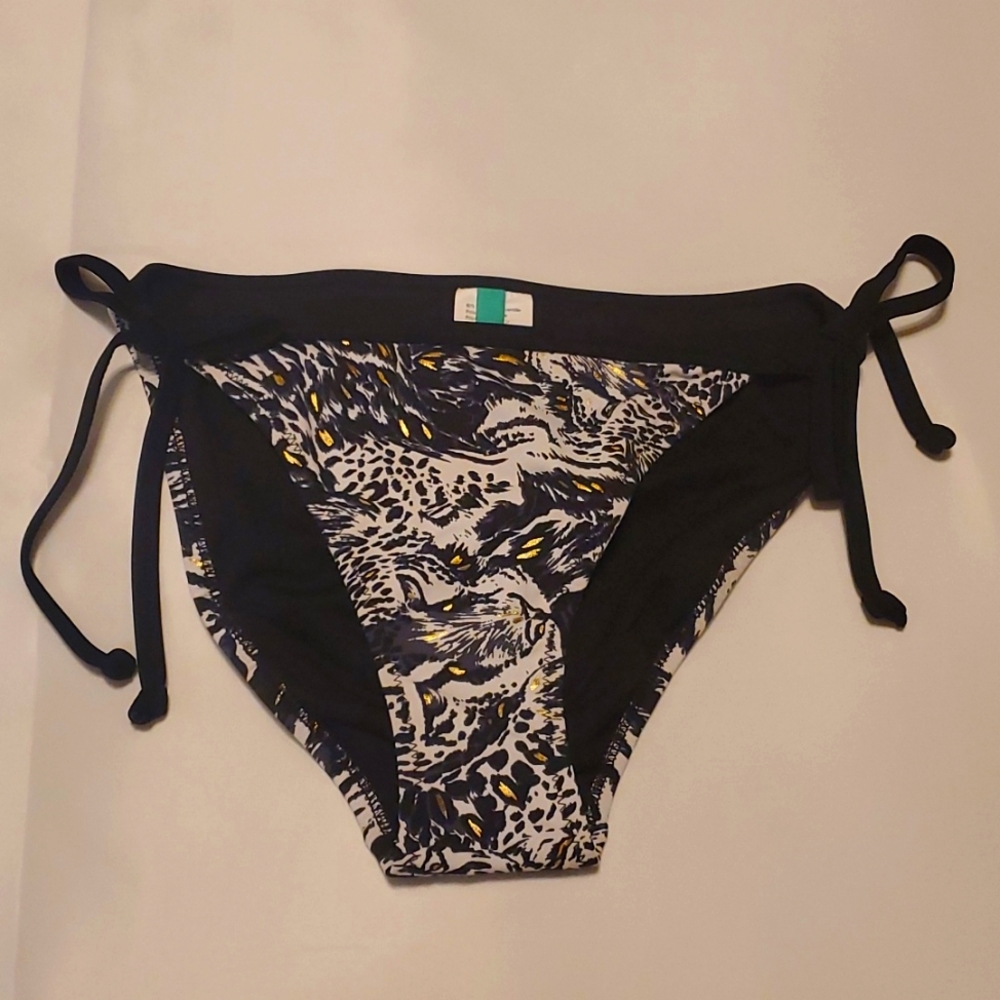 Seekers Australia Bikini Bottom Black, White & Gold NWOT Size 6 Small